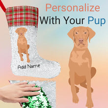 Load image into Gallery viewer, Personalized Vizsla Shiny Sequin Christmas Stocking-Christmas Ornament-Christmas, Home Decor, Personalized, Vizsla-Sequinned Christmas Stocking-Sequinned Silver White-One Size-1