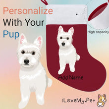 Load image into Gallery viewer, Personalized Westie Large Christmas Stocking-Christmas Ornament-Christmas, Home Decor, Personalized, West Highland Terrier-Large Christmas Stocking-Christmas Red-One Size-1