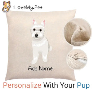 Personalized Westie Linen Pillowcase-Home Decor-Dog Dad Gifts, Dog Mom Gifts, Home Decor, Personalized, Pillows, West Highland Terrier-Linen Pillow Case-Cotton-Linen-12"x12"-1