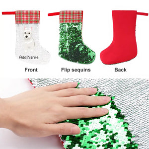 Personalized Westie Shiny Sequin Christmas Stocking-Christmas Ornament-Christmas, Home Decor, Personalized, West Highland Terrier-Sequinned Christmas Stocking-Sequinned Silver White-One Size-3