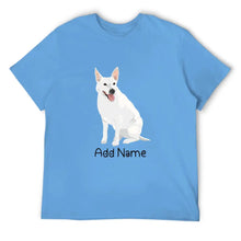 Load image into Gallery viewer, Personalized White Swiss Shepherd Dad Cotton T Shirt-Apparel-Apparel, Dog Dad Gifts, Personalized, Shirt, T Shirt, White Swiss Shepherd-Men&#39;s Cotton T Shirt-Sky Blue-Medium-2