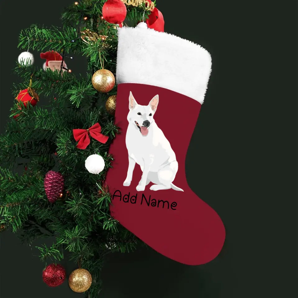 Personalized White Swiss Shepherd Large Christmas Stocking-Christmas Ornament-Christmas, Home Decor, Personalized, White Swiss Shepherd-Large Christmas Stocking-Christmas Red-One Size-2