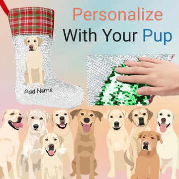 Personalized Yellow Labrador Shiny Sequin Christmas Stocking 360x