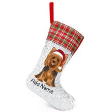 Load image into Gallery viewer, Personalized Yorkie Shiny Sequin Christmas Stocking-Christmas Ornament-Christmas, Home Decor, Personalized, Yorkshire Terrier-Sequinned Christmas Stocking-Sequinned Silver White-One Size-2
