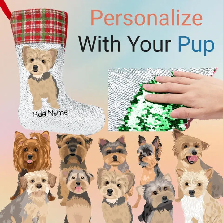 Personalized Yorkie Shiny Sequin Christmas Stocking 720x