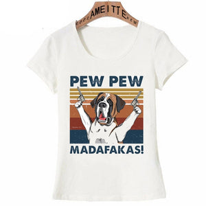 Image of a hilarious pew pew saint bernard t-shirt