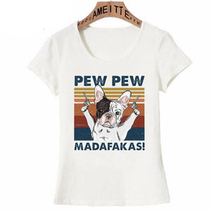 Pew Pew White American Pit Bull Terrier Womens T Shirt - Series 3-Apparel-American Pit Bull Terrier, Apparel, Dogs, Shirt, T Shirt, Z1-French Bulldog - Pied Black and White-S-10