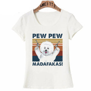 Pew Pew White American Pit Bull Terrier Womens T Shirt - Series 3-Apparel-American Pit Bull Terrier, Apparel, Dogs, Shirt, T Shirt, Z1-Bichon Frise-S-5