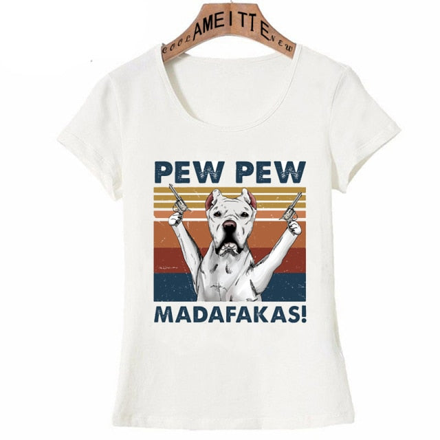 Pew Pew White American Pit Bull Terrier Womens T Shirt - Series 3-Apparel-American Pit Bull Terrier, Apparel, Dogs, Shirt, T Shirt, Z1-American Pit Bull Terrier - White-S-1