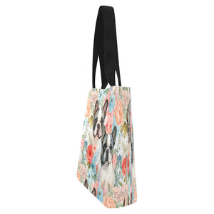 Pied French Bulldogs in Floral Bloom Large Canvas Tote Bags - Set of 2-Accessories-Accessories, Bags, French Bulldog-10