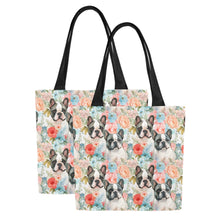 Load image into Gallery viewer, Pied French Bulldogs in Floral Bloom Large Canvas Tote Bags - Set of 2-Accessories-Accessories, Bags, French Bulldog-12