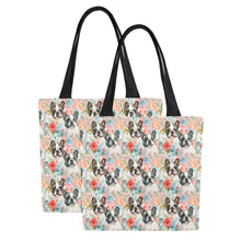 Load image into Gallery viewer, Pied French Bulldogs in Floral Bloom Large Canvas Tote Bags - Set of 2-Accessories-Accessories, Bags, French Bulldog-13