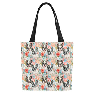 Pied French Bulldogs in Floral Bloom Large Canvas Tote Bags - Set of 2-Accessories-Accessories, Bags, French Bulldog-6