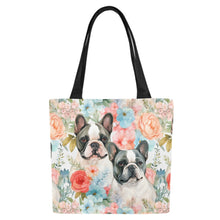 Load image into Gallery viewer, Pied French Bulldogs in Floral Bloom Large Canvas Tote Bags - Set of 2-Accessories-Accessories, Bags, French Bulldog-8