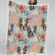 Load image into Gallery viewer, Pied French Bulldogs in Floral Bloom Soft Warm Fleece Blanket-Blanket-Blankets, French Bulldog, Home Decor-12