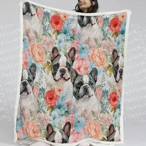 Pied French Bulldogs in Floral Bloom Soft Warm Fleece Blanket-Blanket-Blankets, French Bulldog, Home Decor-12