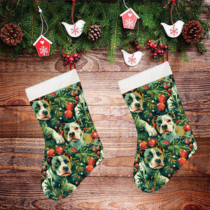 Pine and Pit Bulls Christmas Canopy Christmas Stocking-Christmas Ornament-Christmas, Home Decor, Pit Bull-26X42CM-White1-2