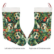 Pine and Pit Bulls Christmas Canopy Christmas Stocking-Christmas Ornament-Christmas, Home Decor, Pit Bull-26X42CM-White1-3
