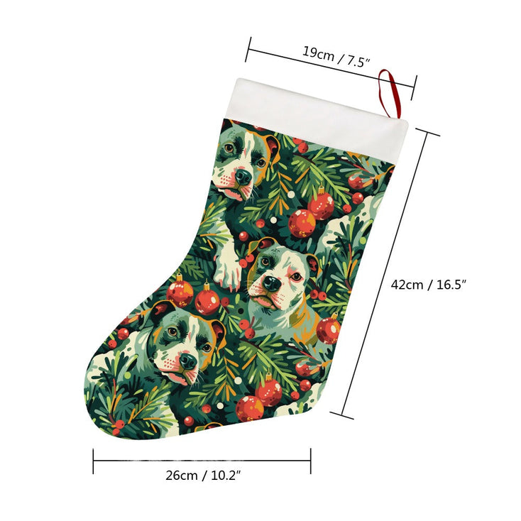 Pine and Pit Bulls Christmas Canopy Christmas Stocking-Christmas Ornament-Christmas, Home Decor, Pit Bull-26X42CM-White1-4