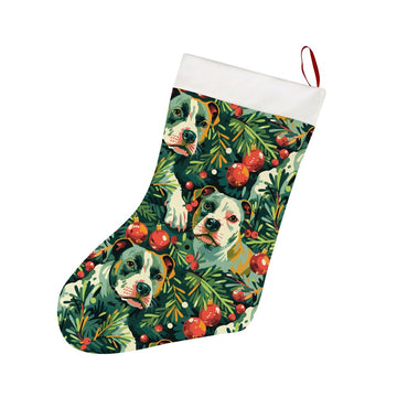Pine and Pit Bulls Christmas Canopy Christmas Stocking-Christmas Ornament-Christmas, Home Decor, Pit Bull-26X42CM-White1-1