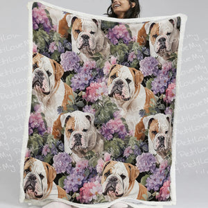 Pink and Purple Petal Bulldogs Soft Warm Fleece Blanket-Blanket-Blankets, English Bulldog, Home Decor-11