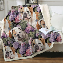 Load image into Gallery viewer, Pink and Purple Petal Bulldogs Soft Warm Fleece Blanket-Blanket-Blankets, English Bulldog, Home Decor-Small-1