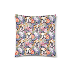 Pink and Purple Petal English Bulldogs Throw Pillow Cover-Cushion Cover-English Bulldog, Home Decor, Pillows-One Size-2