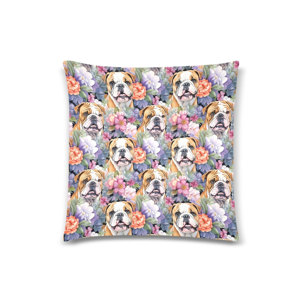 Pink and Purple Petal English Bulldogs Throw Pillow Cover-Cushion Cover-English Bulldog, Home Decor, Pillows-One Size-1
