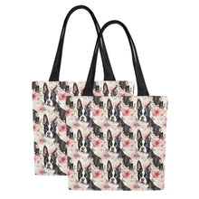 Load image into Gallery viewer, Pink and White Floral Boston Terriers Large Canvas Tote Bags - Set of 2-Accessories-Accessories, Bags, Boston Terrier-13