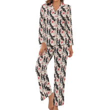 Load image into Gallery viewer, Pink and White Floral Boston Terriers Pajamas Set for Women-Pajamas-Apparel, Boston Terrier, Pajamas-4