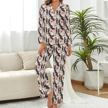 Load image into Gallery viewer, Pink and White Floral Boston Terriers Pajamas Set for Women-Pajamas-Apparel, Boston Terrier, Pajamas-6