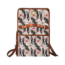 Load image into Gallery viewer, Pink and White Floral Boston Terriers Shoulder Bag Purse-Accessories-Bags, Boston Terrier, Purse-Black-ONE SIZE-5