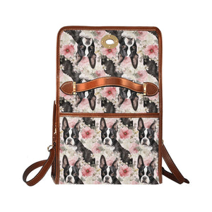 Pink and White Floral Boston Terriers Shoulder Bag Purse-Accessories-Bags, Boston Terrier, Purse-Black-ONE SIZE-5