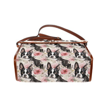Load image into Gallery viewer, Pink and White Floral Boston Terriers Shoulder Bag Purse-Accessories-Bags, Boston Terrier, Purse-Black-ONE SIZE-2