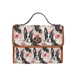 Pink and White Floral Boston Terriers Shoulder Bag Purse-Accessories-Bags, Boston Terrier, Purse-One Size-6