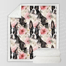 Load image into Gallery viewer, Pink and White Floral Boston Terriers Soft Warm Fleece Blanket-Blanket-Blankets, Boston Terrier, Home Decor-10