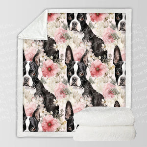 Pink and White Floral Boston Terriers Soft Warm Fleece Blanket-Blanket-Blankets, Boston Terrier, Home Decor-10