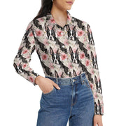 Pink and White Floral Boston Terriers Women's Shirt- 3 Designs-5