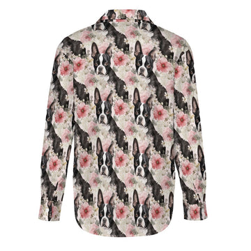 Pink and White Floral Boston Terriers Women's Shirt- 3 Designs-7