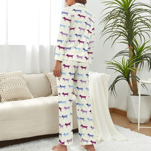 Pink Blue Tessellation Dachshunds Pajama Set for Women-Pajamas-Apparel, Dachshund, Pajamas-10