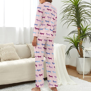 Pink Blue Tessellation Dachshunds Pajama Set for Women-Pajamas-Apparel, Dachshund, Pajamas-11