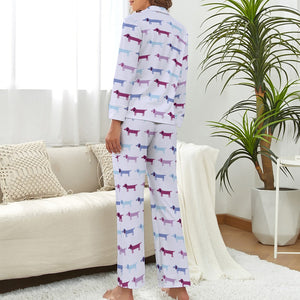 Pink Blue Tessellation Dachshunds Pajama Set for Women-Pajamas-Apparel, Dachshund, Pajamas-12