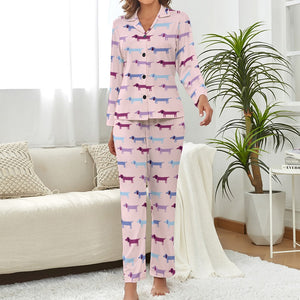 Pink Blue Tessellation Dachshunds Pajama Set for Women-Pajamas-Apparel, Dachshund, Pajamas-Misty Rose Pink-S-2