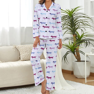 Pink Blue Tessellation Dachshunds Pajama Set for Women-Pajamas-Apparel, Dachshund, Pajamas-Lavender-S-3