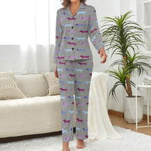 Load image into Gallery viewer, Pink Blue Tessellation Dachshunds Pajama Set for Women-Pajamas-Apparel, Dachshund, Pajamas-Parisian Gray-S-4