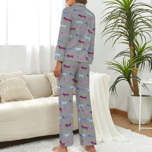 Pink Blue Tessellation Dachshunds Pajama Set for Women-Pajamas-Apparel, Dachshund, Pajamas-6