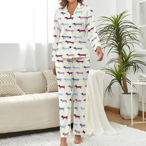 Pink Blue Tessellation Dachshunds Pajama Set for Women-Pajamas-Apparel, Dachshund, Pajamas-7