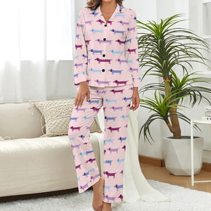 Pink Blue Tessellation Dachshunds Pajama Set for Women-Pajamas-Apparel, Dachshund, Pajamas-8