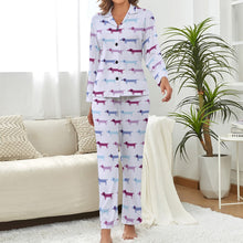 Load image into Gallery viewer, Pink Blue Tessellation Dachshunds Pajama Set for Women-Pajamas-Apparel, Dachshund, Pajamas-9