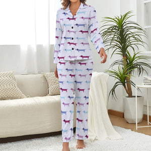 Pink Blue Tessellation Dachshunds Pajama Set for Women-Pajamas-Apparel, Dachshund, Pajamas-9